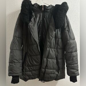 Hilary Radley dark grey puffer javket with faux fur hood size  extra large